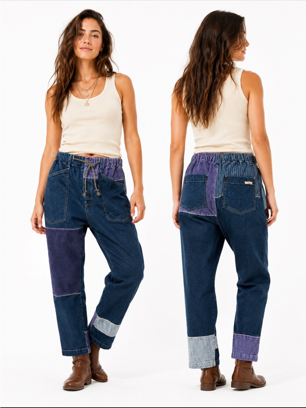 Dr. Collectors Teddy Forever Patchwork Drawstring Jeans Indigo Size S Rare